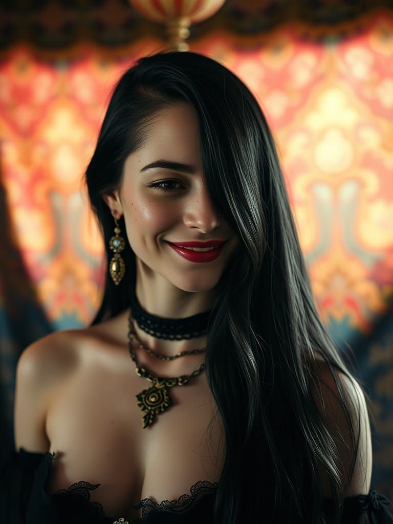 Gothic Woman with Tattoo in Film Still