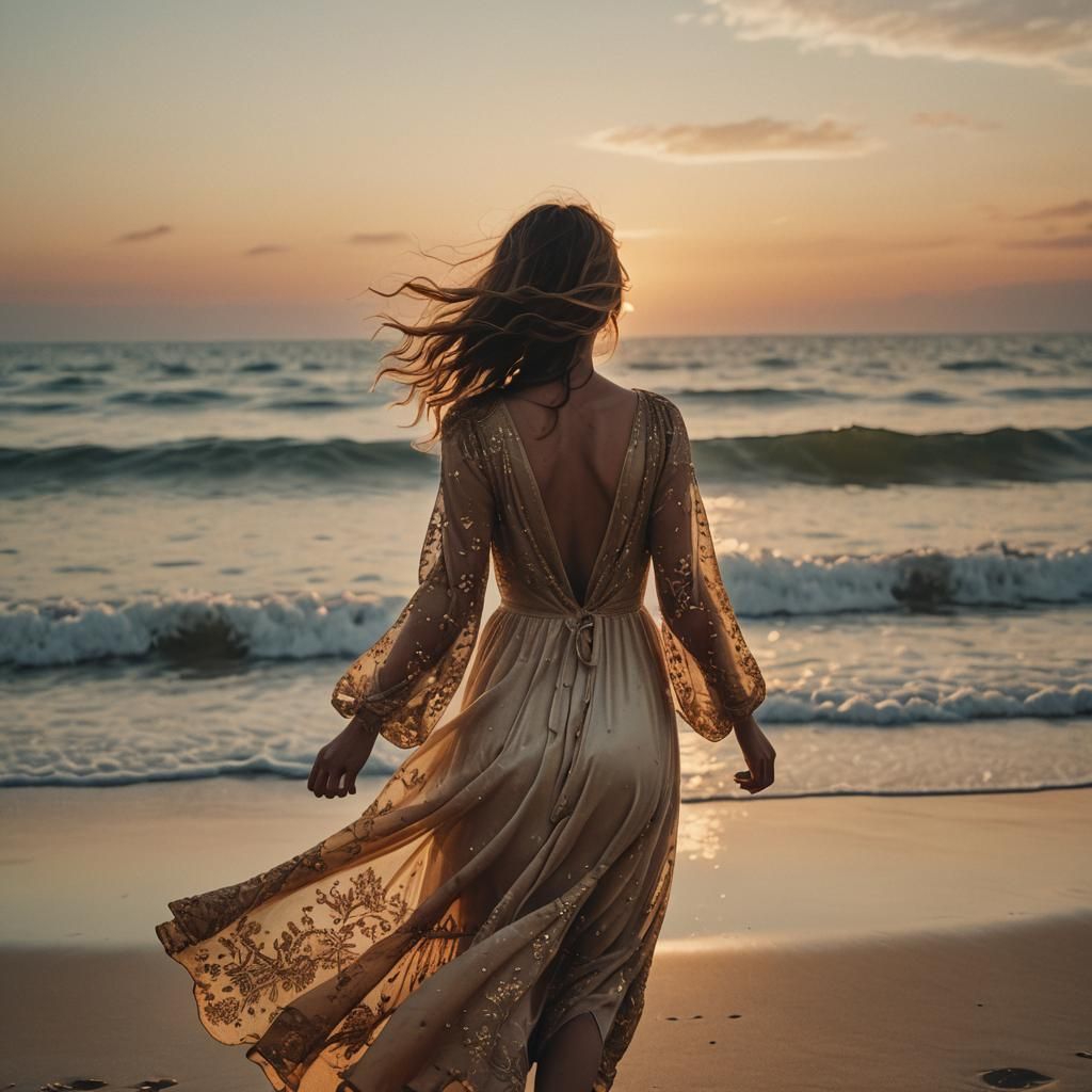 Sunset Beach Silhouette in Golden Hour Lighting