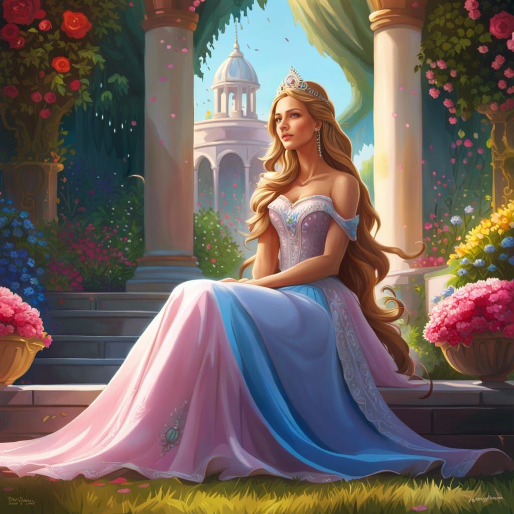 Princess in Garden: Hyperrealistic Splash Art Portrait