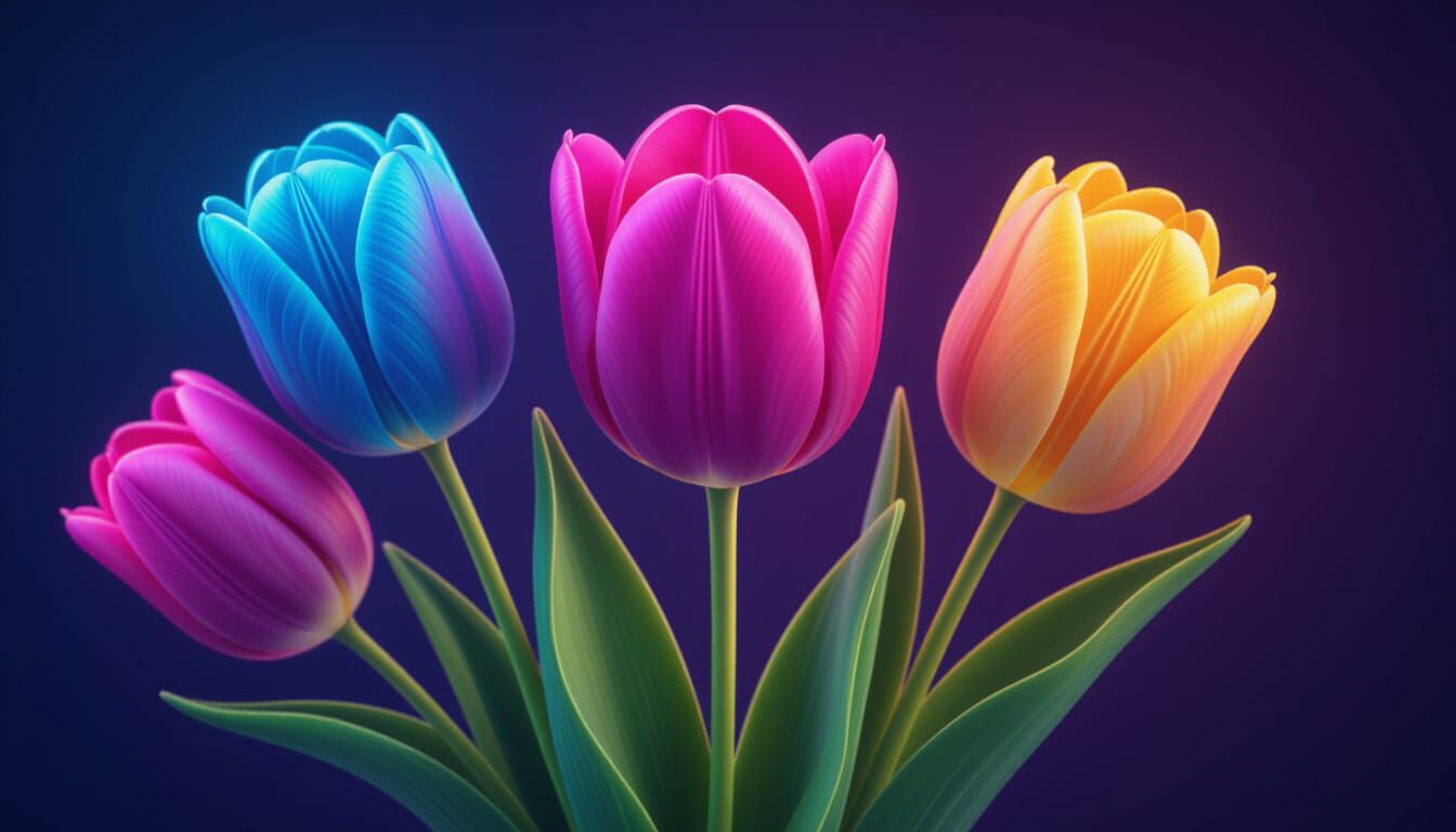 Neon Amethyst Tulips in Digital Art Style