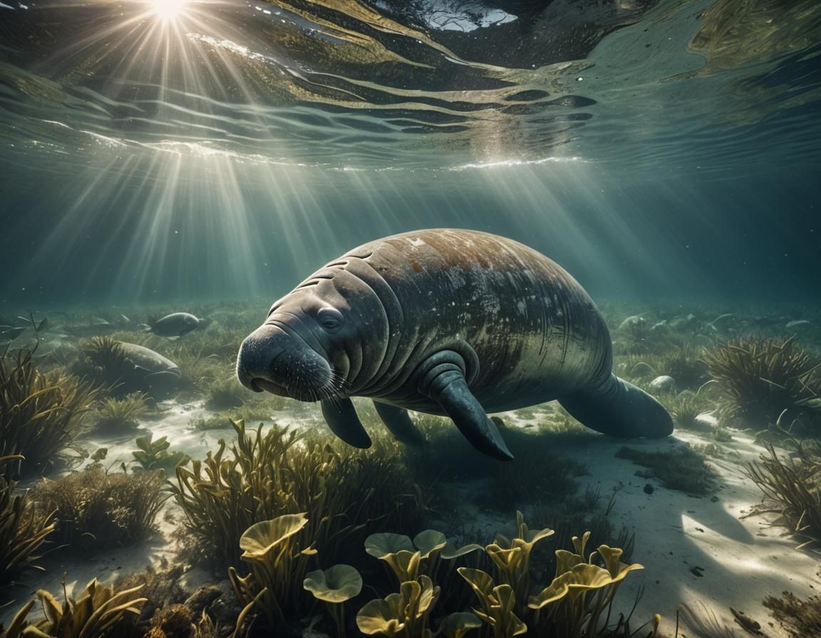 Manatee Under Speedboat in Sunlight