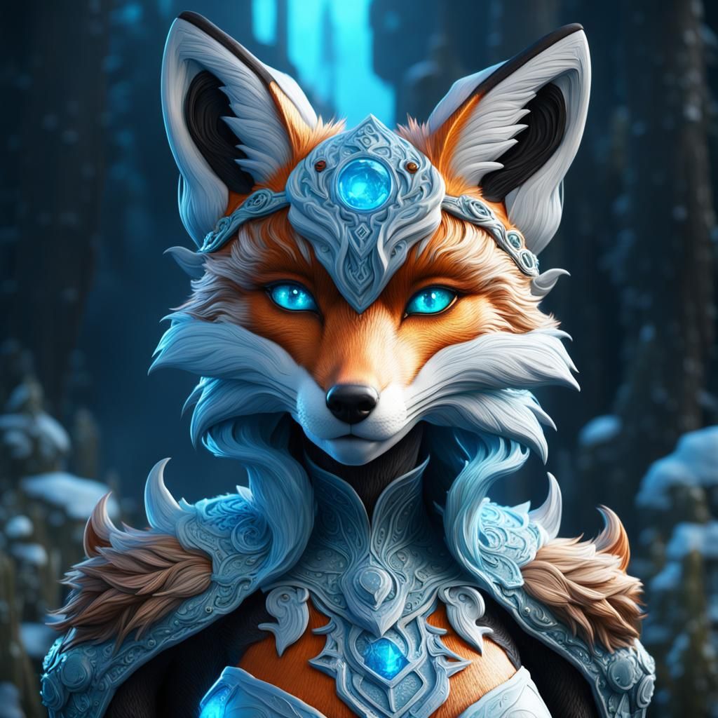 Anthropomorphic Fox with Ice Eyes: Fantasy Art