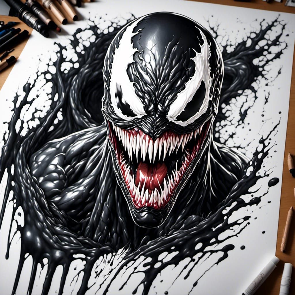 Anime Portrait of Venom in Ink Splash Art Style