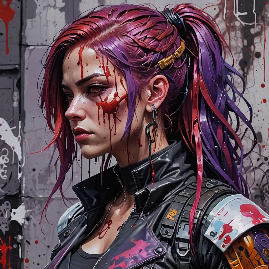 Cyberpunk Warrior: A Polychromatic Street Art Portrait