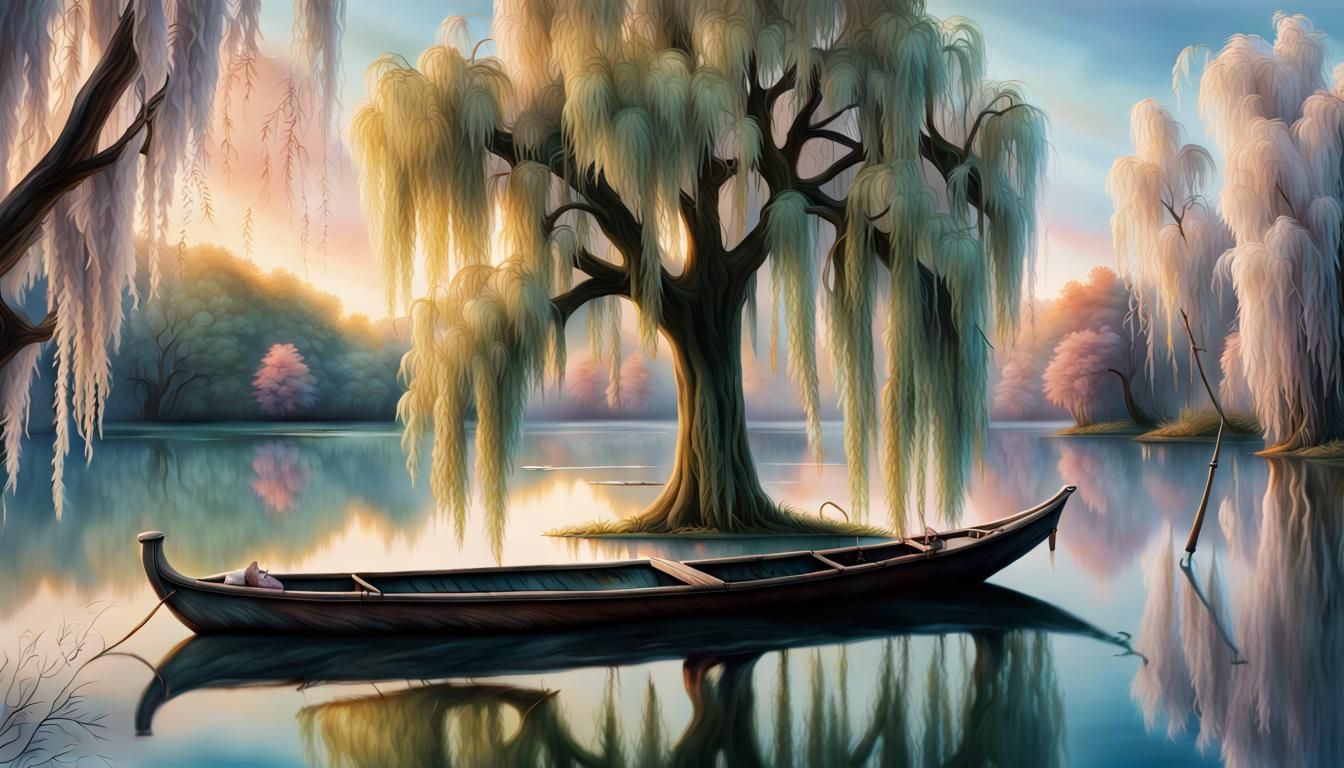 Sword Rises from Lake, Photorealistic Airbrush Art