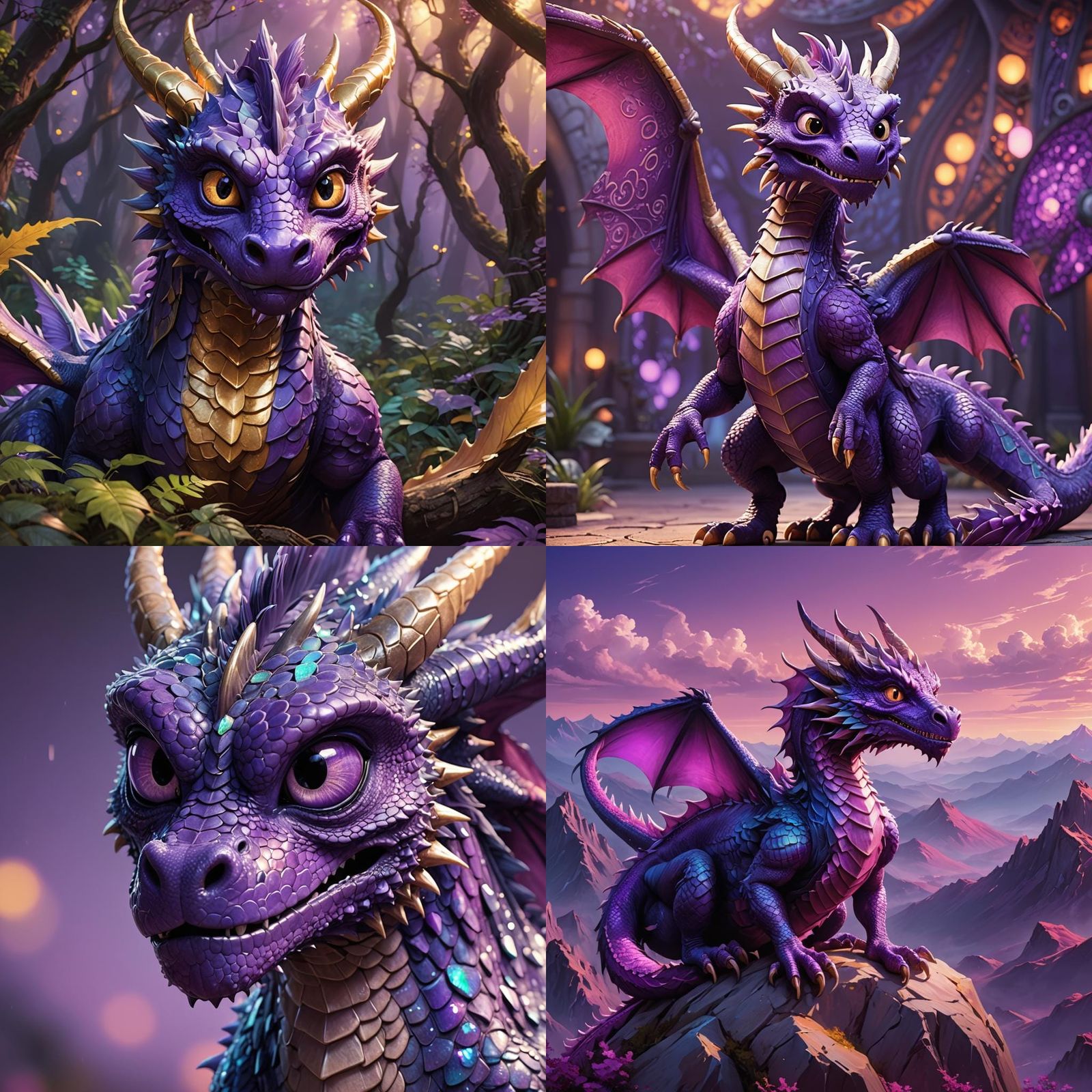 Friendly Purple Dragon with Big Eyes in 3D