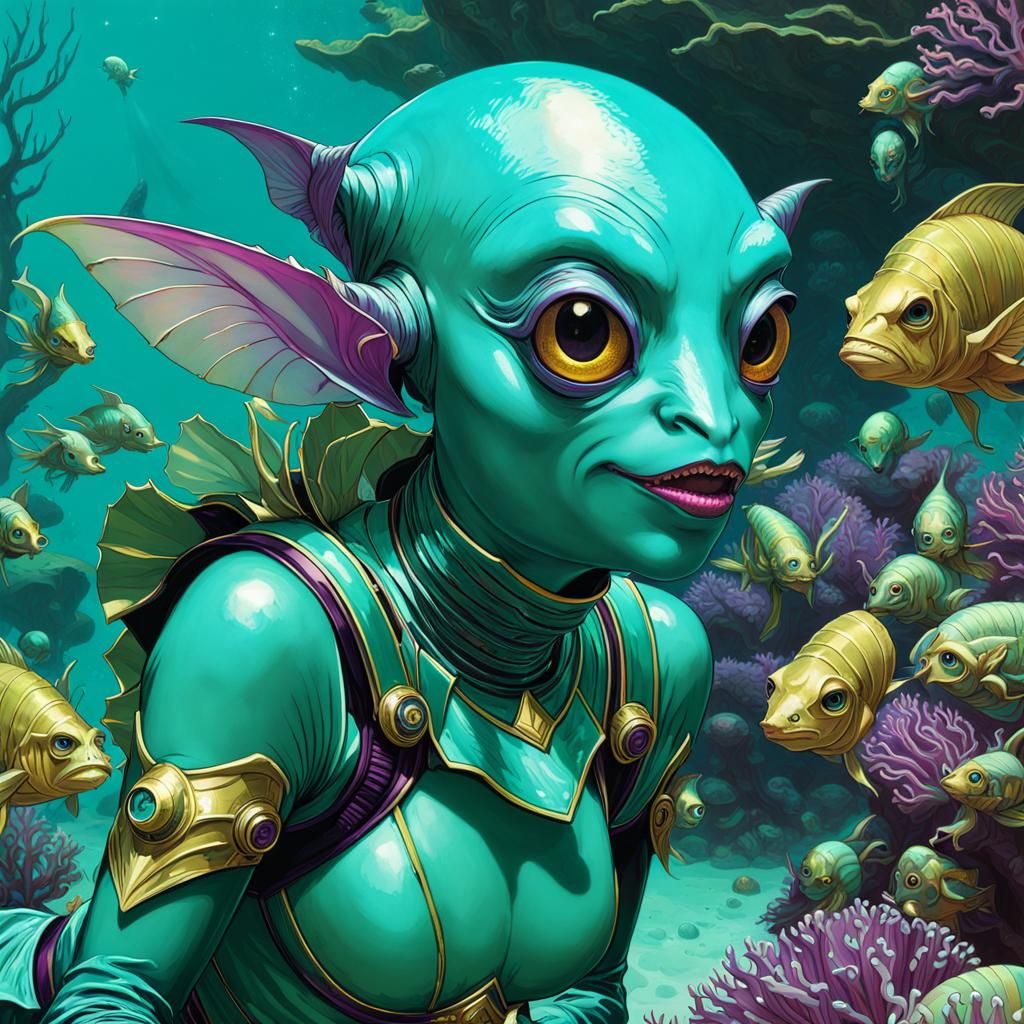 Underwater Turquoise Goblin Warlocks in Frilly Reef