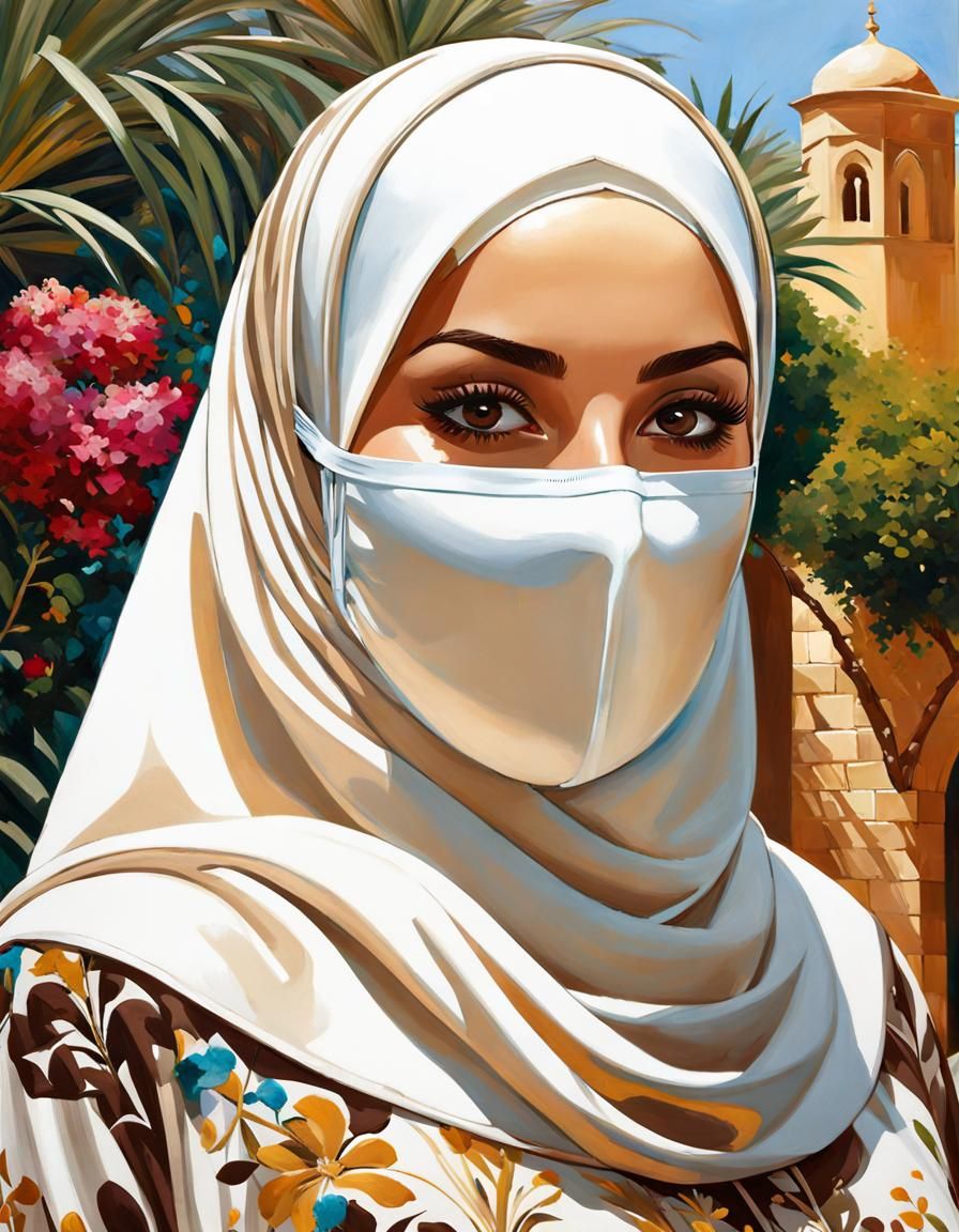 Mosaic Oil Portrait of a Hijabi Woman
