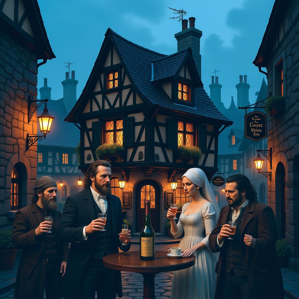 Bustling Tavern in Old Town Alleyways