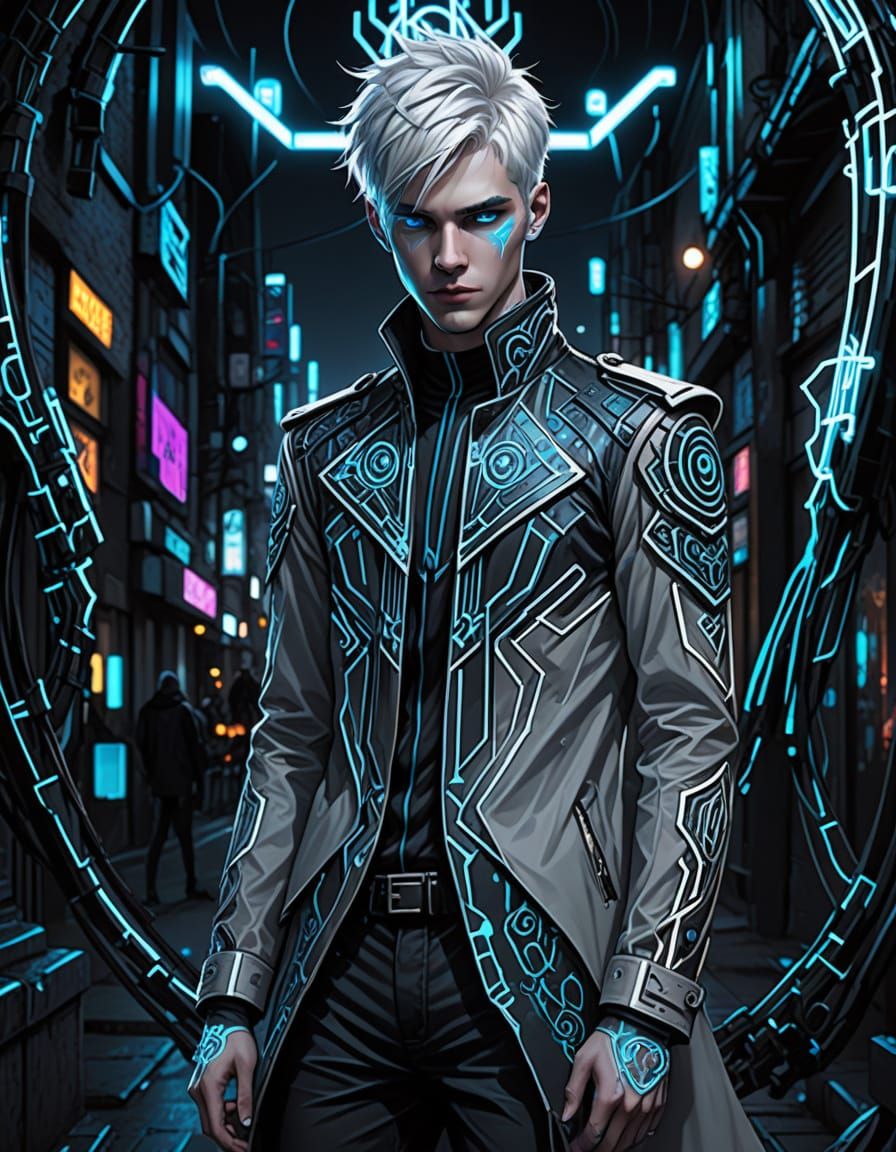 Handsome Emo Male in Neon Tron Attire