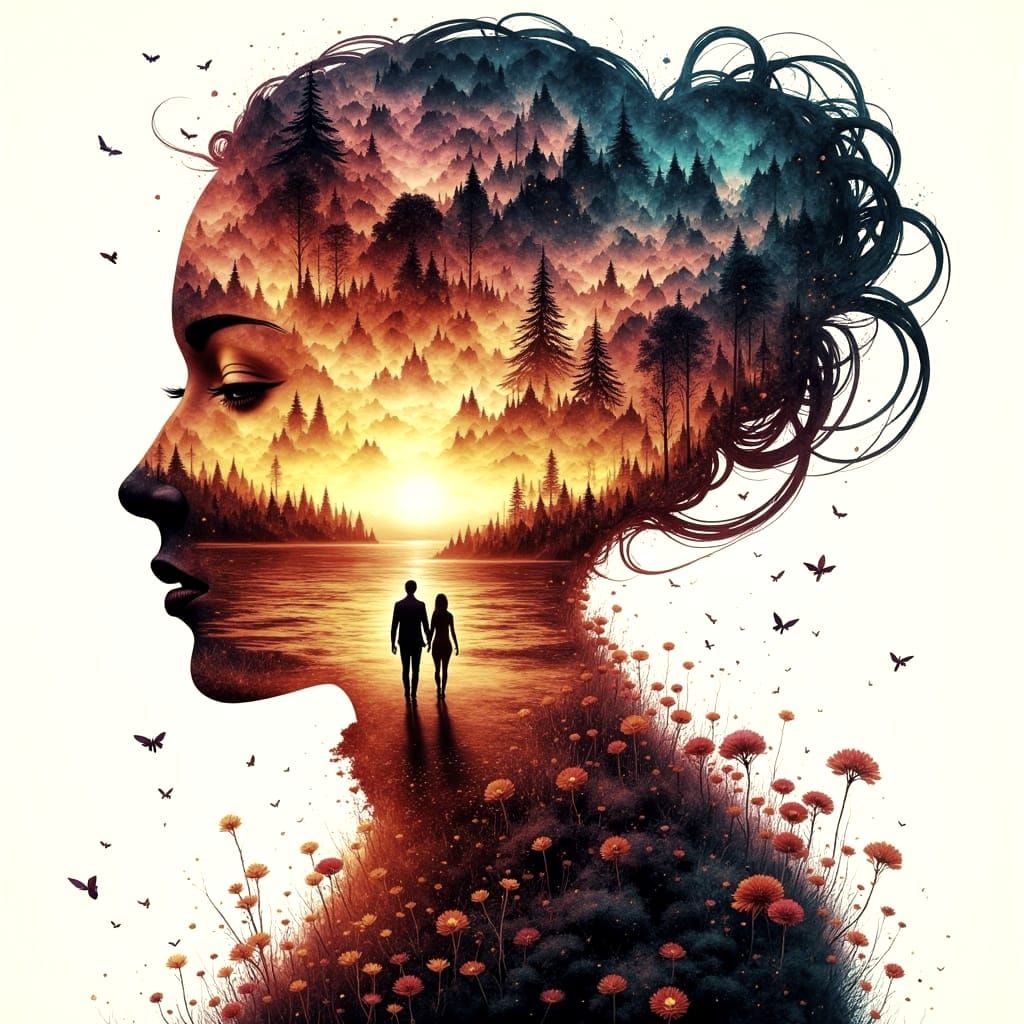 Summer Sunset Digital Watercolor in Stylized Artistic Style