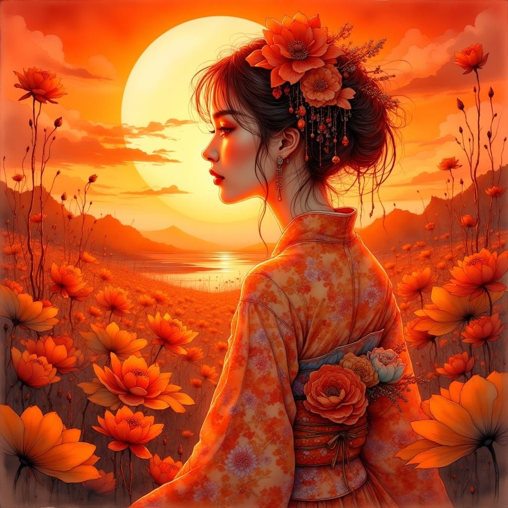 Woman's Portrait in 80s Anime Style with Orange Hues