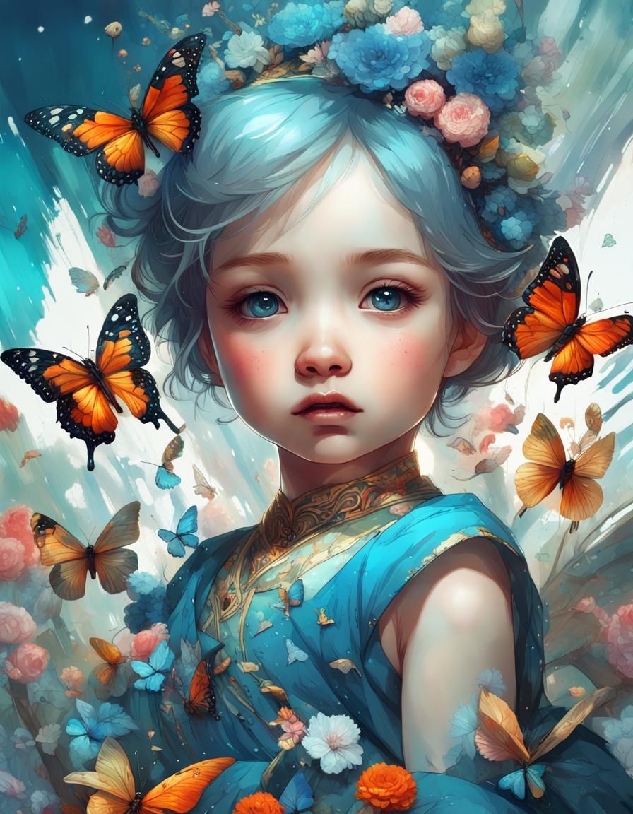 Cute Baby Fairy with Butterflies in 2D Style