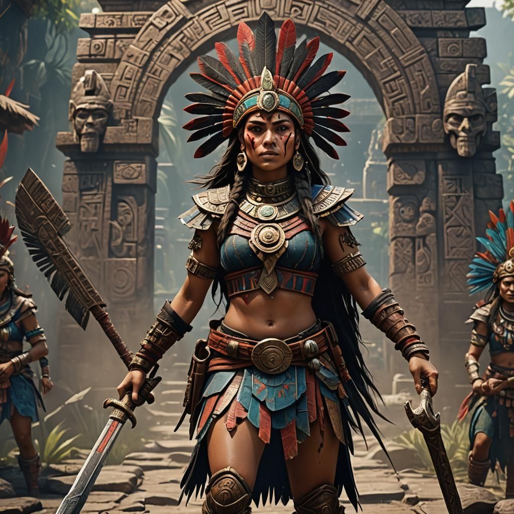 Aztec Warrior Woman in Detailed Matte Painting