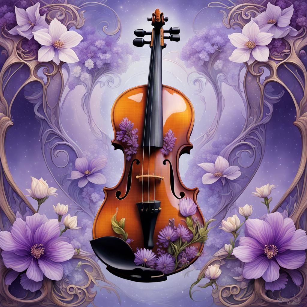 Art Nouveau Violin with Floral Portal
