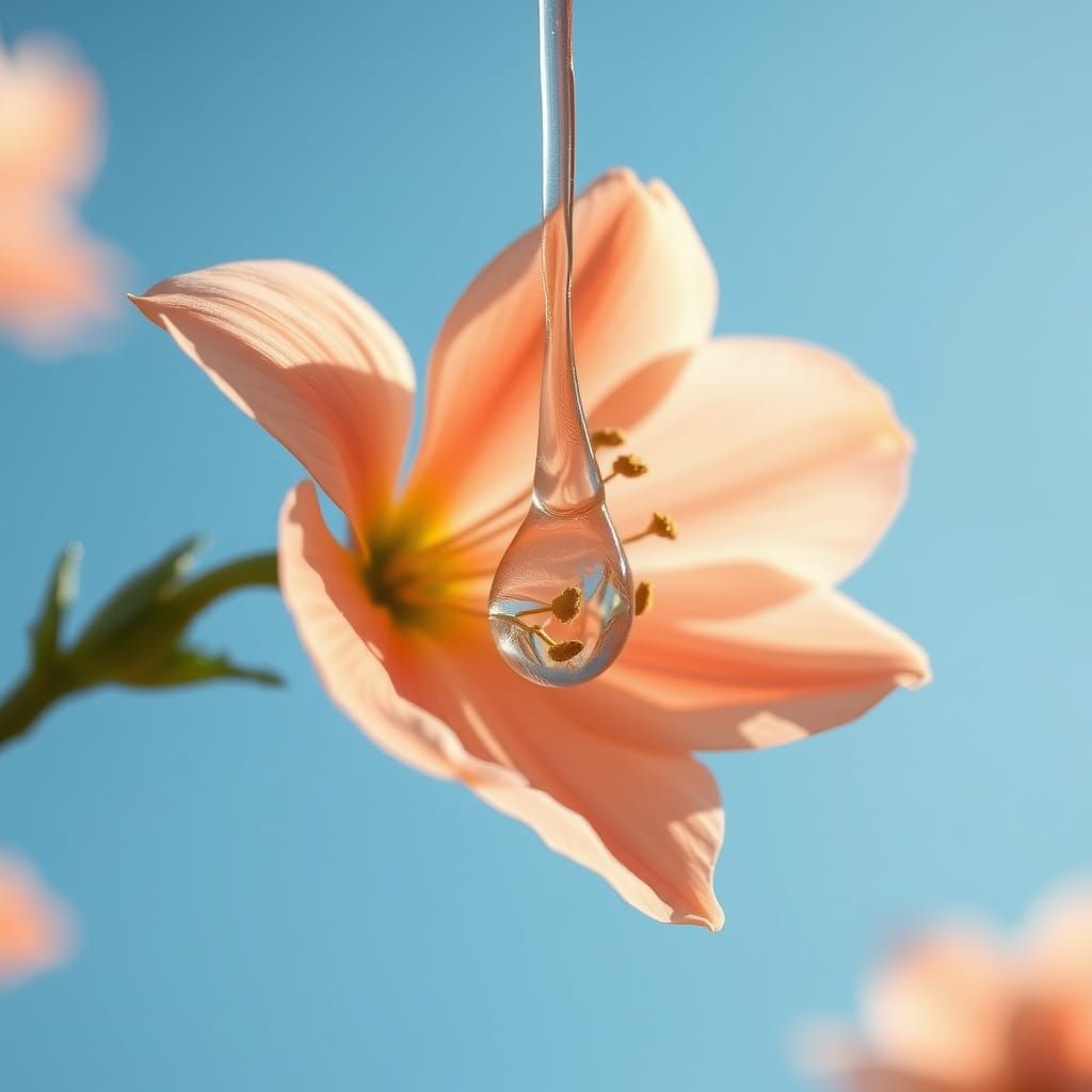 Whimsical Raindrop Descends Upon Delicate Peach Blossom in S...