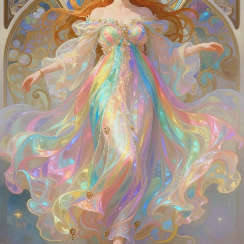 Ethereal Rainbow Haute Couture Dress in Luminous Style