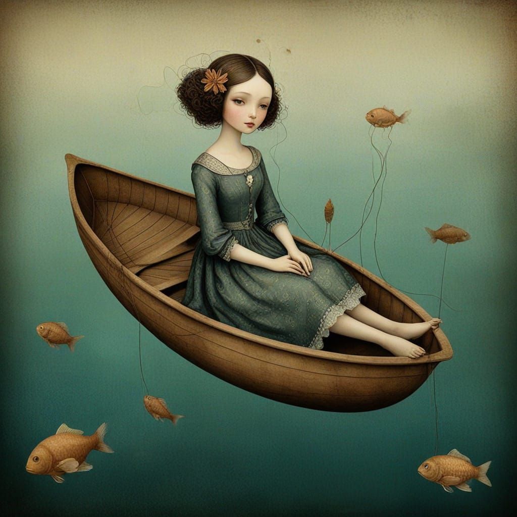 Floating Girl in Ethereal Dreamscape