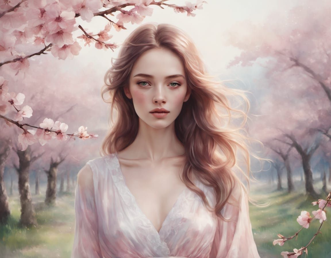 Ethereal Cherry Blossom Beauty in Soft Watercolor