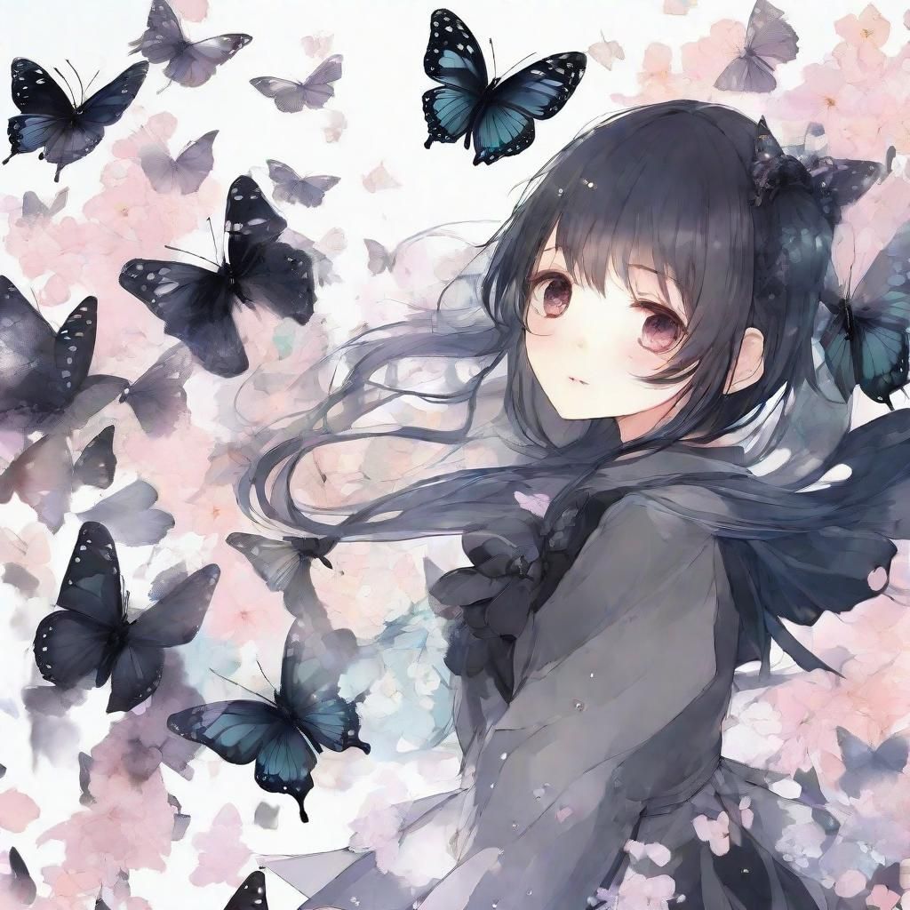 Black Butterflies in Soft Anime Key Visual Style