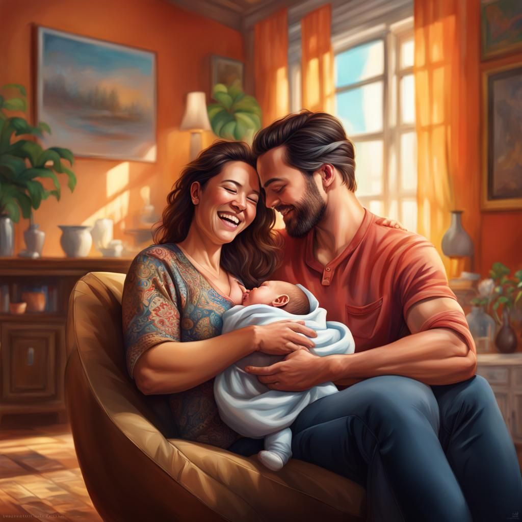 Happy Couple with Baby: Hyperrealistic Concept Art