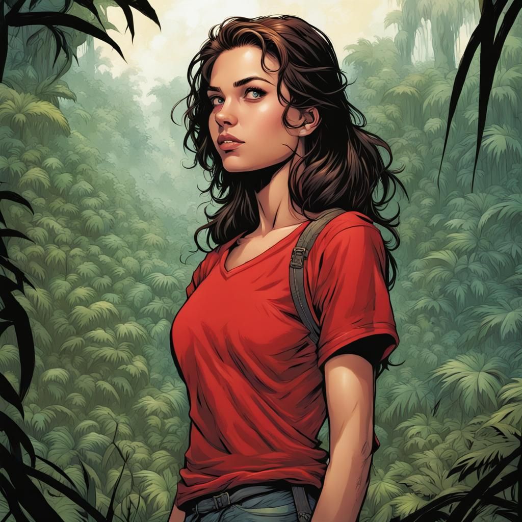 Woman in Jungle Portrait, Disney Comic Style