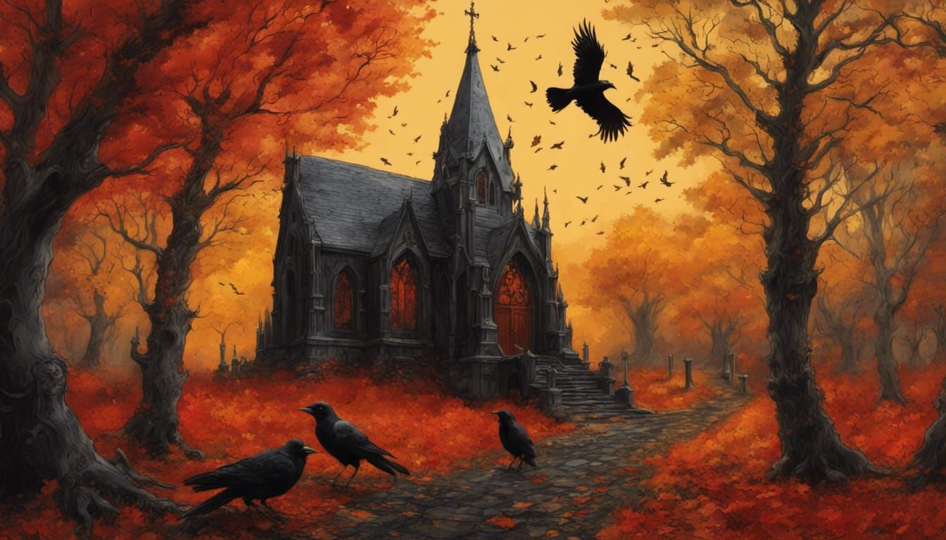 Medieval Chapel in Pagan Autumn Forest