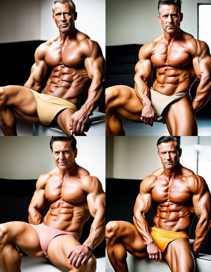 Ripped Bodybuilder Flexing: Professional Portrait Photograph...
