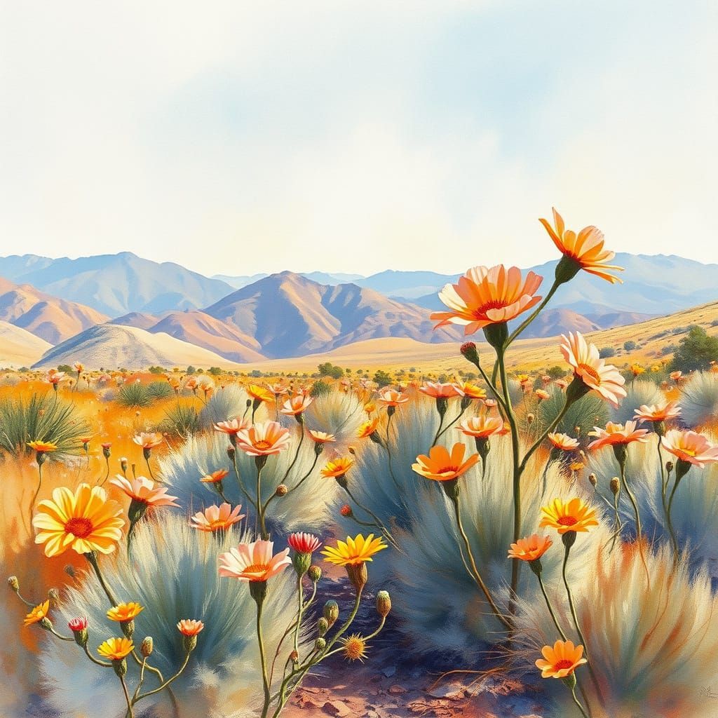 Atacama Desert Bloom in Romantic Watercolor Style