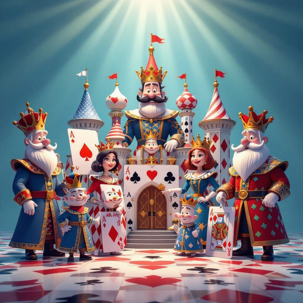 Whimsical Card Kingdom Characters in Cartoon Style