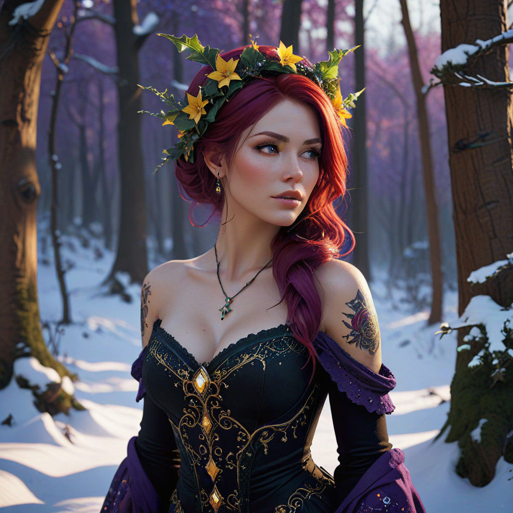 Gothic Faerie in Vibrant Christmas Garb, with Dark Fantasy T...