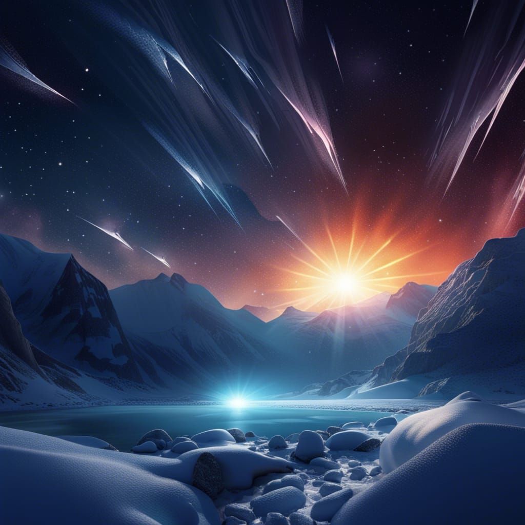Icy Landscape with Solar Flare and Soft Lighting