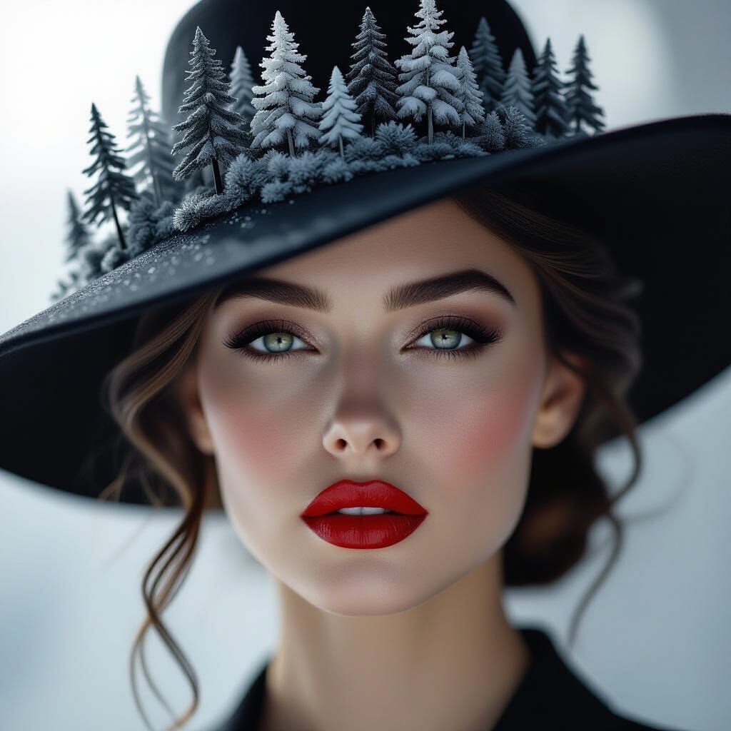 Woman with Miniature Forest Hat in Ash Thorp Style