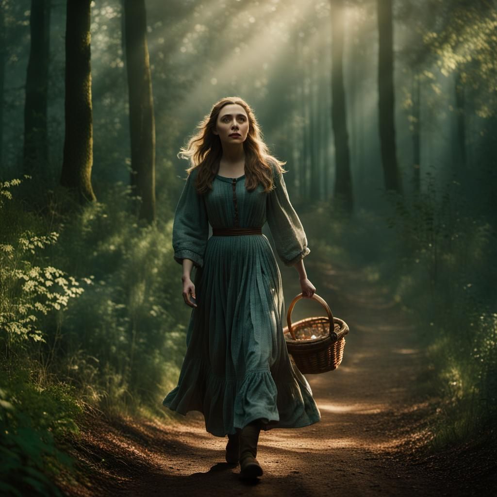 Wanda Maximoff in Sunlit Forest: Cinematic Film Still