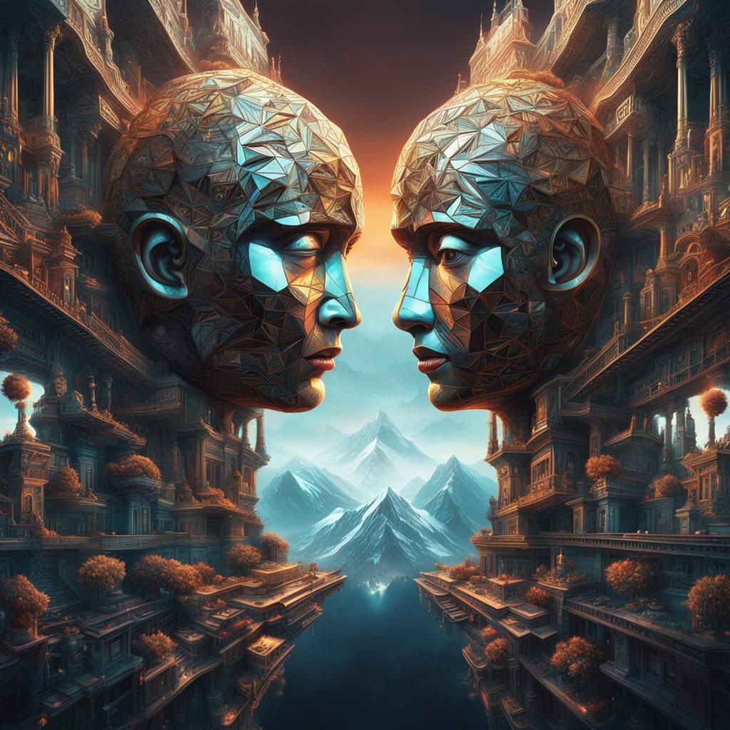 Geometric Mirrored Faces in Digital Matte Painting