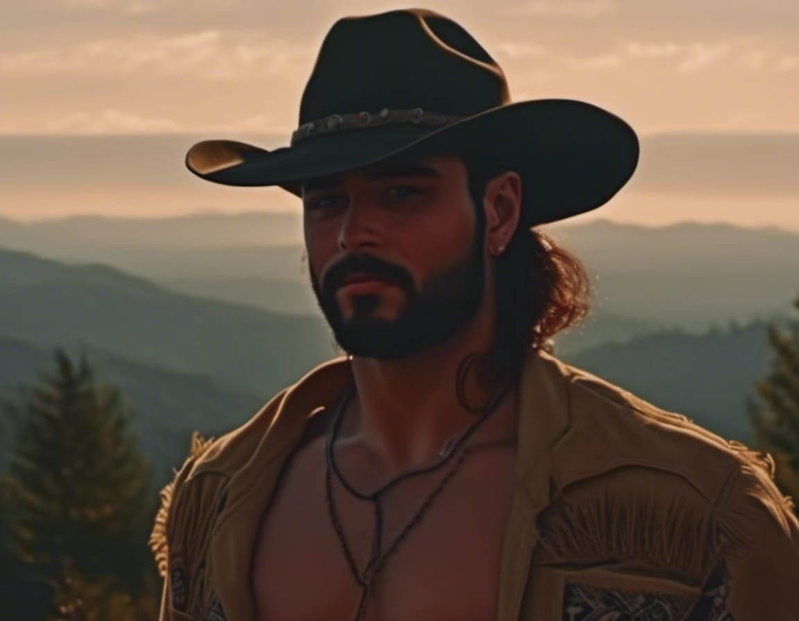 Grim Cowboy Portrait in Golden Hour Light