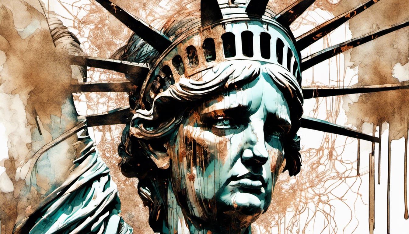 Dystopian Dieselpunk Statue of Liberty Illustration