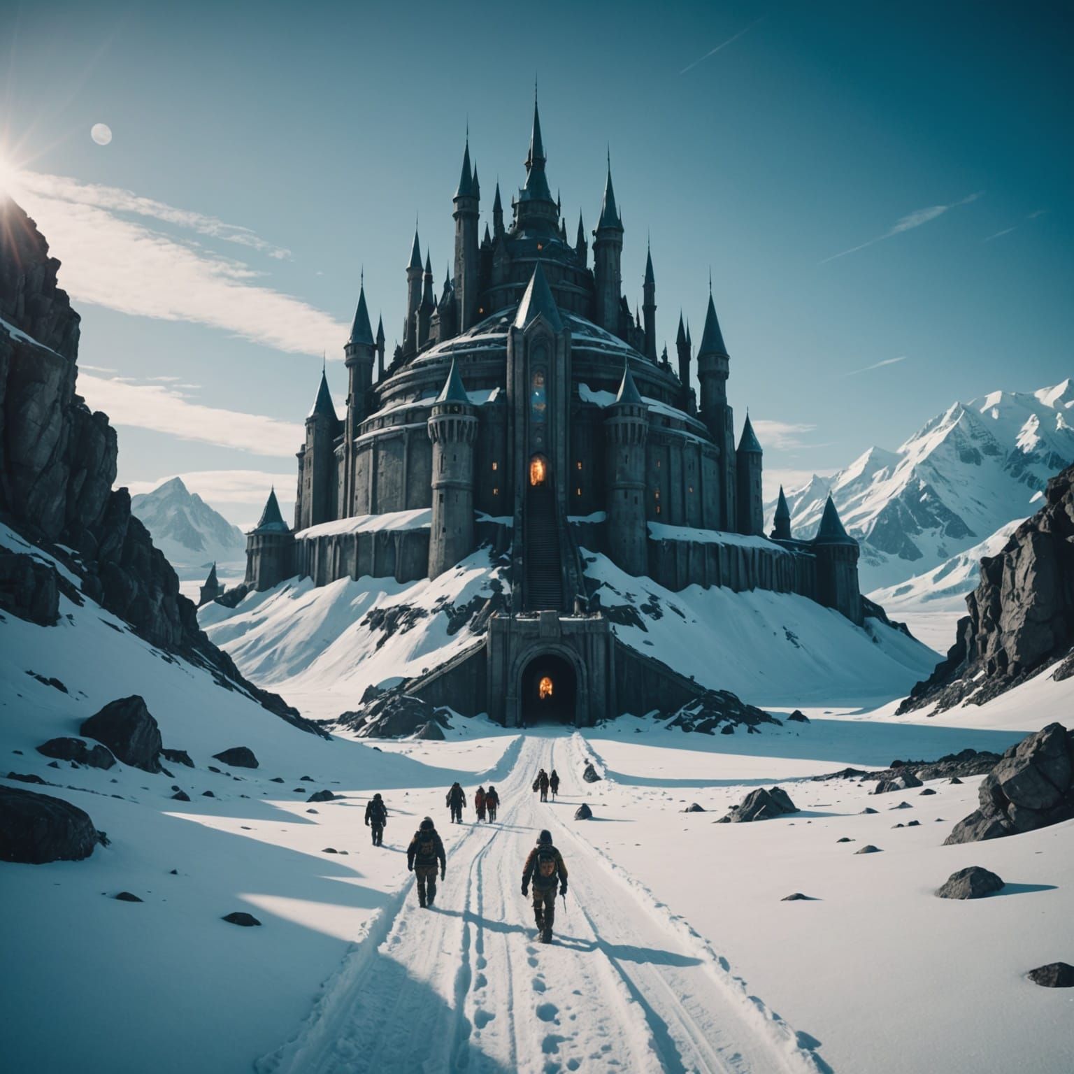 Alien Fortress on Snowy Arctic Planet: Cinematic Still