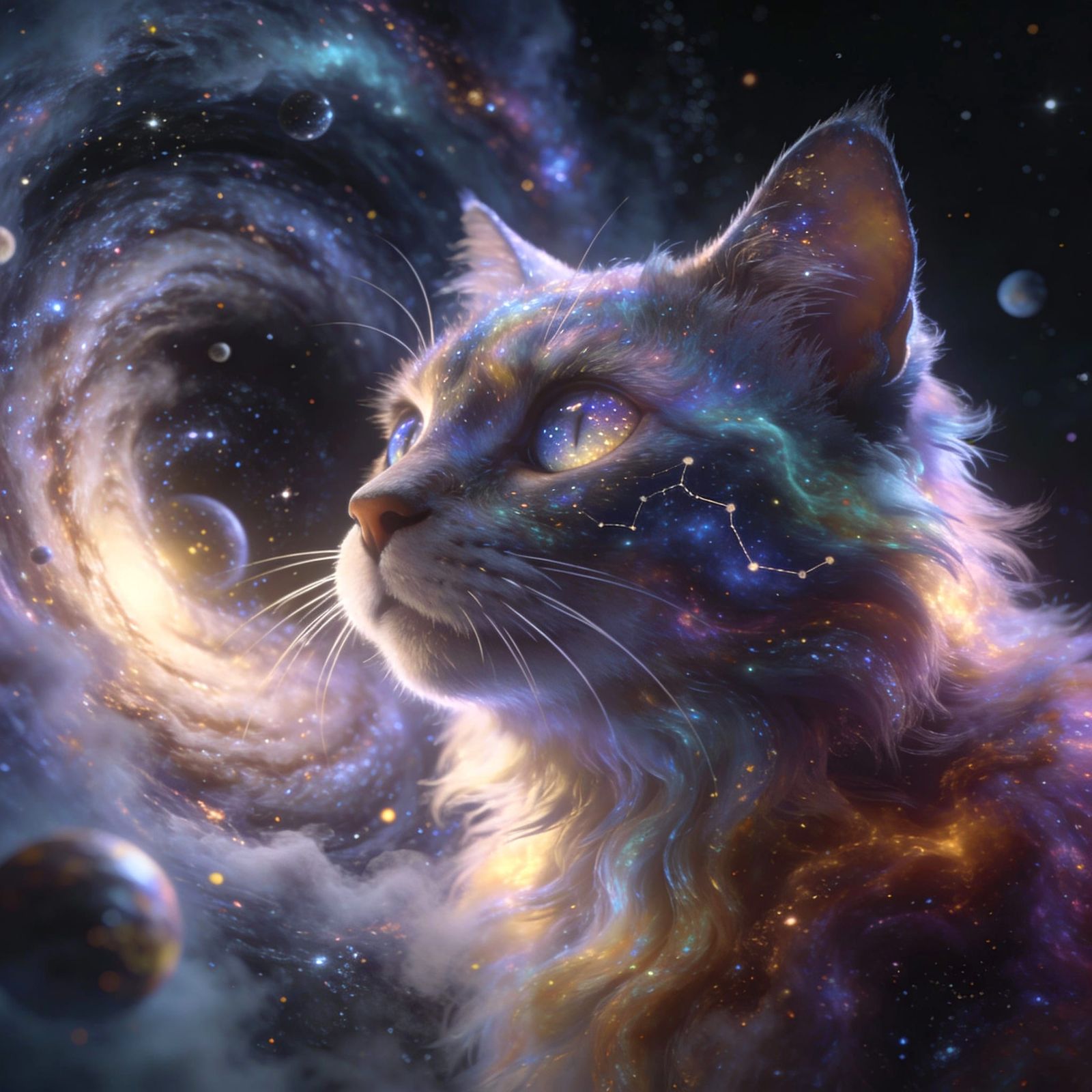 Celestial Cat Lost in Cosmic Vortex