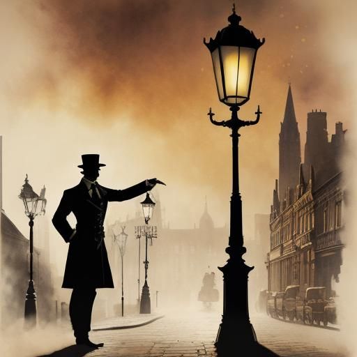 Sherlock Holmes Silhouette in Steampunk London Ink Painting