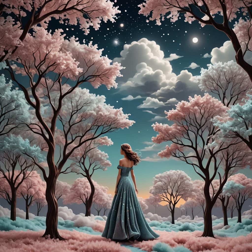 Metallic Summer Night with Velvet Clouds in 3D