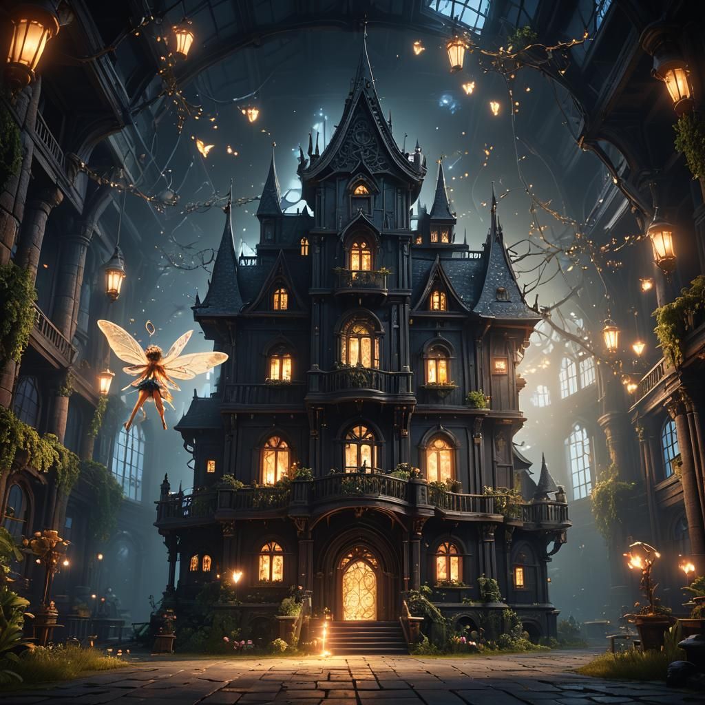 Magic Fairy Illuminates Dark Building Interior