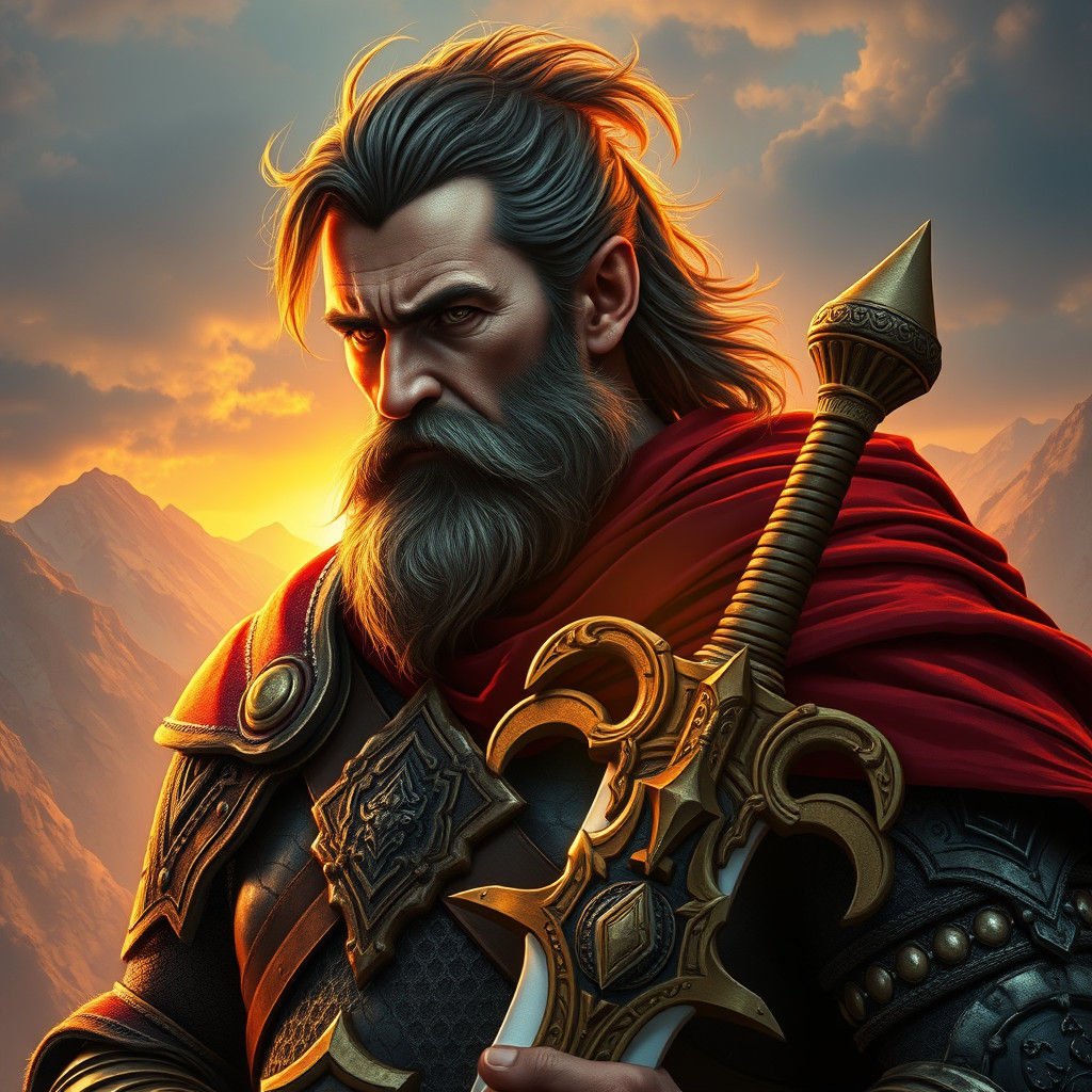 Heroic Ancient Warrior in Dramatic Landscape