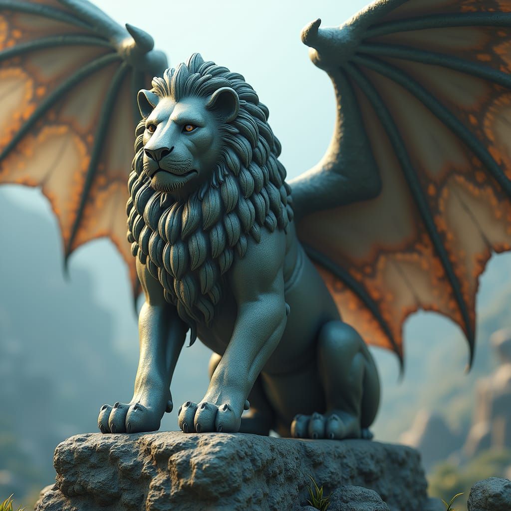 Winged Stone Lion Digital Painting