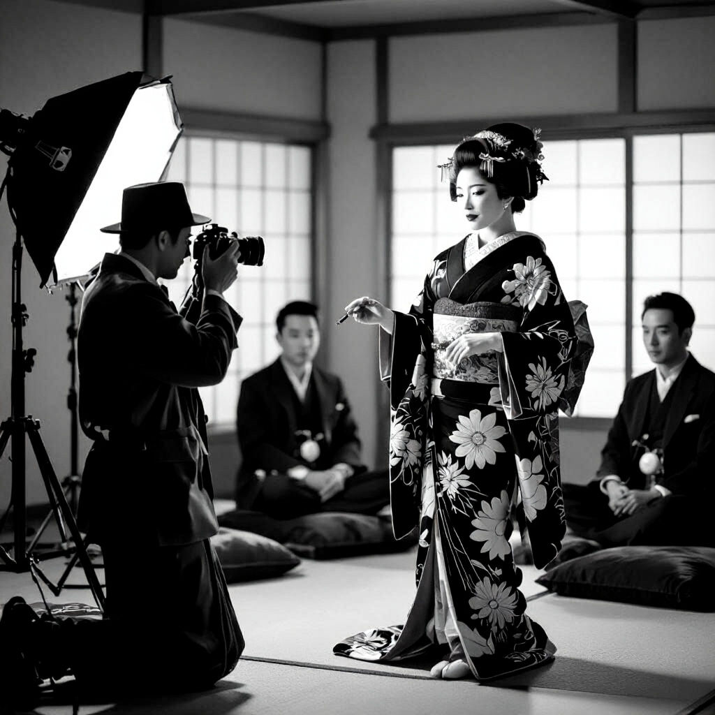 Vintage Photography Studio with Geisha in 1940s Style