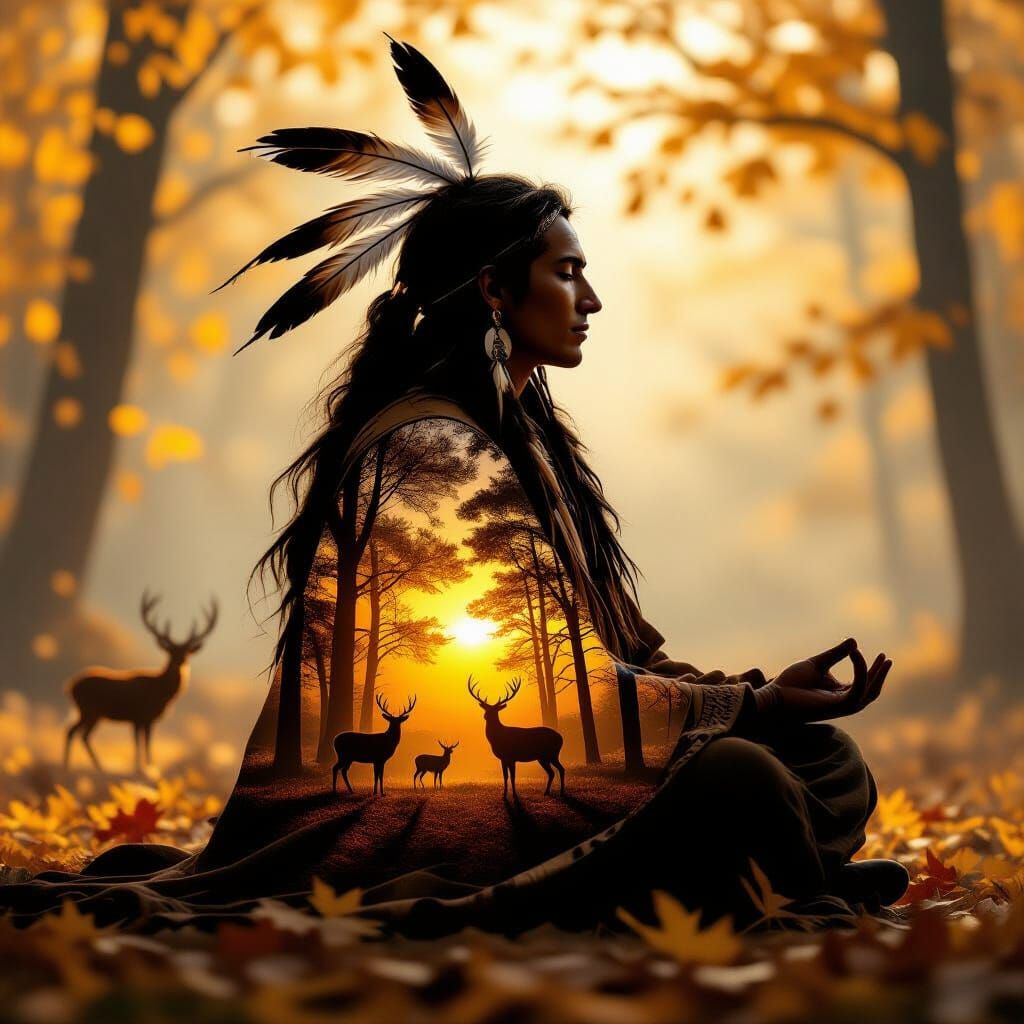 Native Spirit Guide Meditation in Autumn Forest