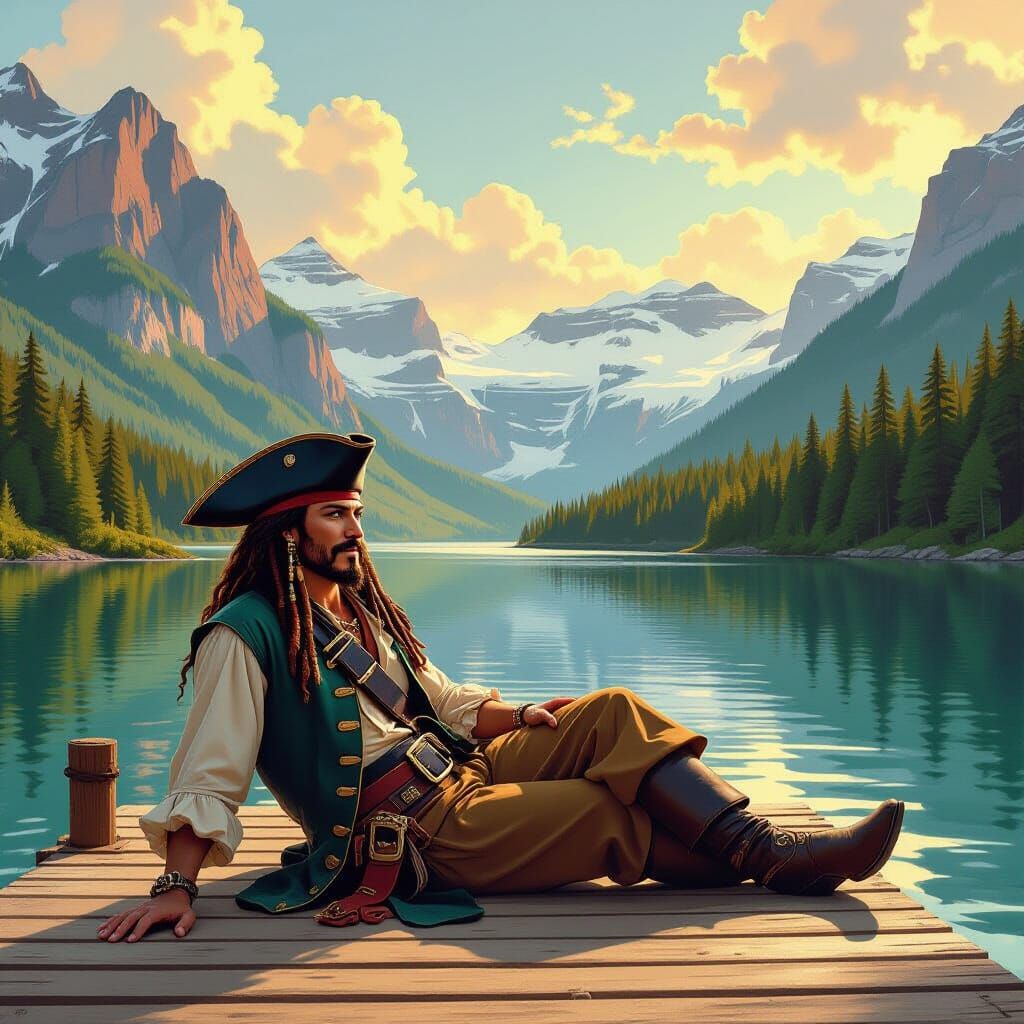Pirate Enjoying a Canadian Lake: Digital Art