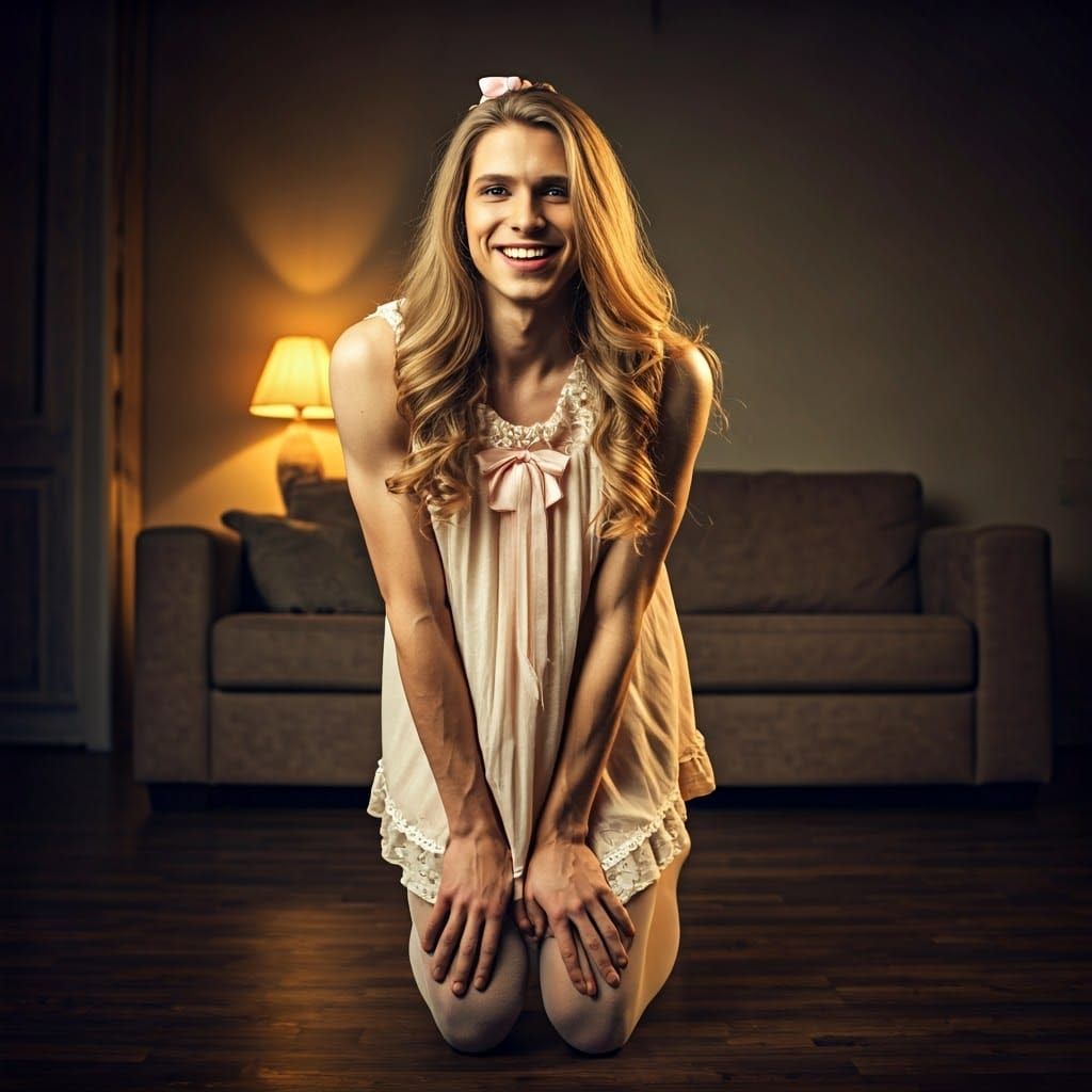 Androgynous Youth in Delicate Dress, Soft Light, and Cinemat...