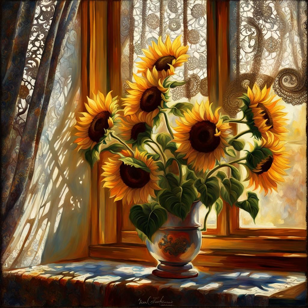 8 Sunflowers in a Vase