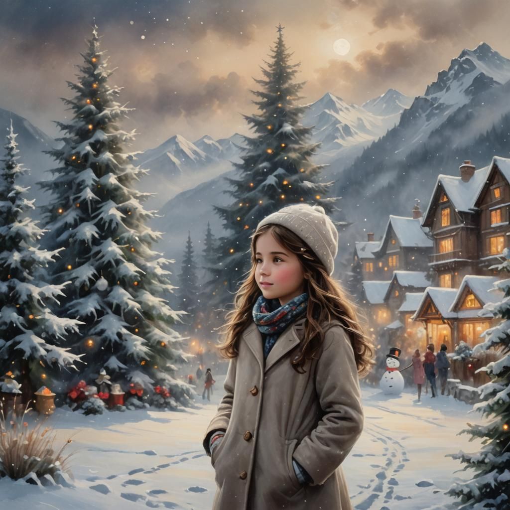 Christmas Snow Scene in Soft Impressionist Style